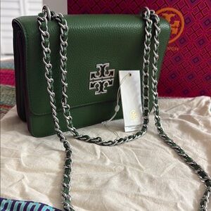 Tory Burch Green Crossbody Bag with Silver Chain